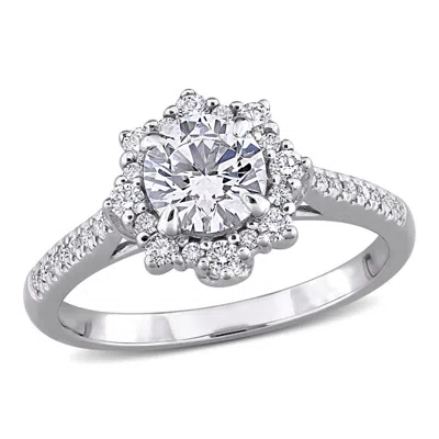 Created Forever 1 1/6ct Tw Round Lab-grown Diamond Halo Engagement Ring In 14k White Gold In ["white"]