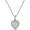 Created Forever 1 1/8ct Tgw Heart And Round-cut Lab Grown Diamond Halo Pendant With Chain In Sterlin In Metallic