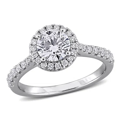 Created Forever 1 2/5ct Tgw Lab Grown Diamond Halo Engagement In Sterling Silver In ["white"]