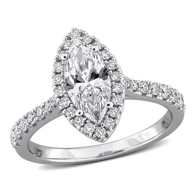 Created Forever 1 2/5ct Tgw Marquise And Round-cut Lab Grown Diamond Halo Engagement In Sterling Sil In ["white"]