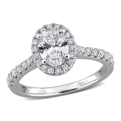 Created Forever 1 2/5ct Tgw Oval And Round-cut Lab Grown Diamond Halo Engagement In Sterling Silver In ["white"]