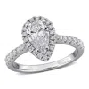 Created Forever 1 2/5ct Tgw Pear-shaped And Round-cut Lab Grown Diamond Halo Engagement In Sterling  In Silver