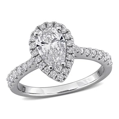 Created Forever 1 2/5ct Tgw Pear-shaped And Round-cut Lab Grown Diamond Halo Engagement In Sterling  In White
