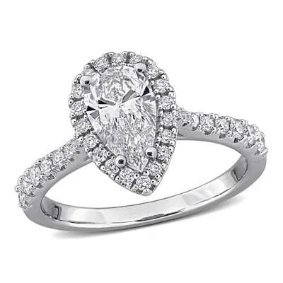Created Forever 1 2/5ct Tgw Pear-shaped And Round-cut Lab Grown Diamond Halo Engagement In Sterling  In ["white"]