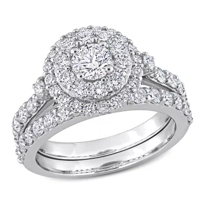 Created Forever 1 3/4 Ct Tw Lab Created Diamond Double Halo Bridal Set Ring In 14k White Gold In ["white"]