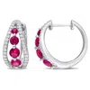 CREATED FOREVER 1 3/4CT TGW CREATED RUBY AND 1/2CT LAB-GROWN TW DIAMOND HOOP EARRINGS IN 14K WHITE GOLD