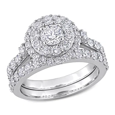 Created Forever 1 3/4ct Tw Lab-grown Diamond Double Halo Bridal Ring Set In 14k White Gold In Silver