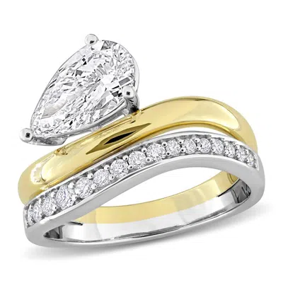Created Forever 1 3/4ct Tw Pear And Round Lab-grown Diamond Ring In 14k Two-tone Gold