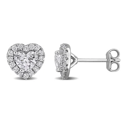Created Forever 1 3/8 Ct Heart And Round Lab Grown Diamonds Tw Fashion Post Earrings Silver In Metallic