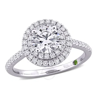 Created Forever 1 3/8ct Tdw Lab-created Diamond And Tsavorite Accent Halo Engagement Ring In 14k Whi In Metallic
