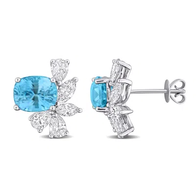 Created Forever 1 4/5 Ct Pear And Marquise Shape Lab-grown Diamond And 7 1/6 Ct Tgw Blue Zircon Earr In ["white"]