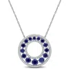 Created Forever 1 4/5ct Tgw Created Blue Sapphire And 1/3ct Tw Lab Grown Diamond Circle Pendant With In Metallic