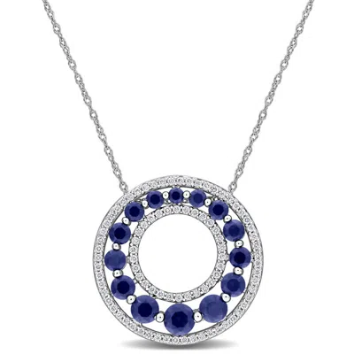 Created Forever 1 4/5ct Tgw Created Blue Sapphire And 1/3ct Tw Lab Grown Diamond Circle Pendant With In Metallic