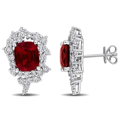 Created Forever 1 7/8ct Lab-grown Diamond And 10 1/2ct Tgw Garnet Earrings In 14k White Gold In ["white"]