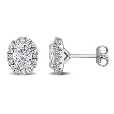 Created Forever 1 7/8ct Tw Oval-cut Lab-grown Diamond Halo Stud Earrings In Sterling Silver In ["white"]