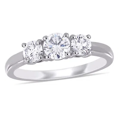 Created Forever 1 Ct Tw Lab Created Diamond 3-stone Engagement Ring In 14k White Gold In Silver