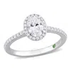 Created Forever 1 Ct Tw Oval & Round Lab Created Diamond With Tsavorite Accent Halo Engagement Ring In White
