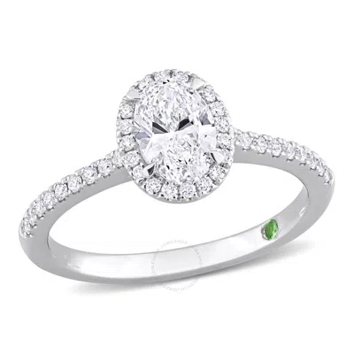 Created Forever 1 Ct Tw Oval & Round Lab Created Diamond With Tsavorite Accent Halo Engagement Ring In White