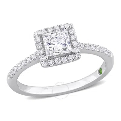 Created Forever 1 Ct Tw Princess & Round Lab Created Diamond With Tsavorite Accent Halo Engagement R In White