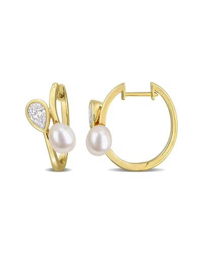 Created Forever 1.00 Ct. Tw. Lab-grown Diamond & 6-6.5mm Pearl Plated Silver Earrings In Gold