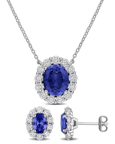 Created Forever 10.00 Ct. Tw. Lab-grown Diamond & Lab-grown Created Blue Sapphire Silver Set In Transparent