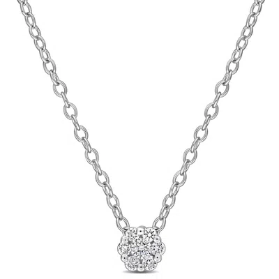 Created Forever 1/10 Ct Tw Lab-grown Floral Cluster Pendant With Chain In Sterling Silver In Metallic