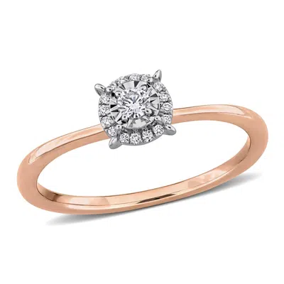 Created Forever 1/10ct Tw Lab-grown Diamond Halo Ring In 18k Two-tone Rose And White Gold In Brown