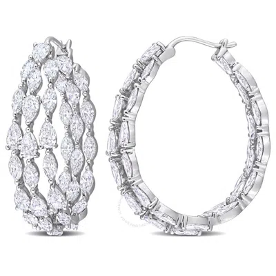Created Forever 11ct Tdw Marquise & Pear Lab-created Diamond 3-row Hoop Earrings In 14k White Gold