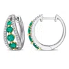 Created Forever 1/2 Ct Lab Grown Diamond Tw And 1 1/3 Ct Tgw Created Emerald Hoop Earrings 14k White In Metallic