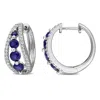 Created Forever 1/2 Ct Lab Grown Diamond Tw And 1 3/4 Ct Tgw Created Blue Sapphire Hoop Earrings 14k In Metallic