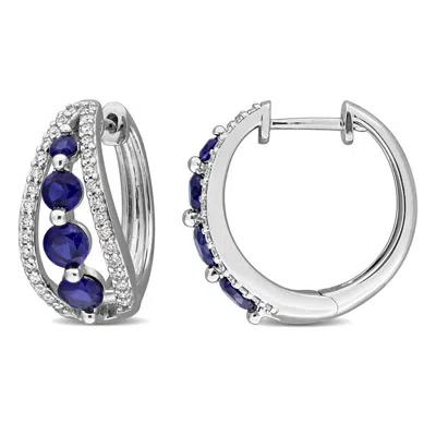 Created Forever 1/2 Ct Lab Grown Diamond Tw And 1 3/4 Ct Tgw Created Blue Sapphire Hoop Earrings 14k In Metallic