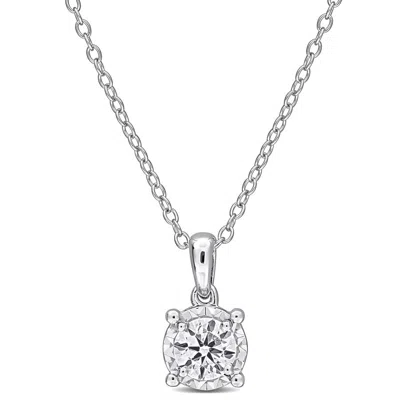 Created Forever Sterling Silver Round Lab Grown Diamond Pendant Necklace In Metallic