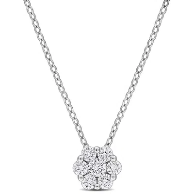Created Forever 1/2 Ct Tw Lab-grown Floral Cluster Pendant With Chain In Sterling Silver In Metallic