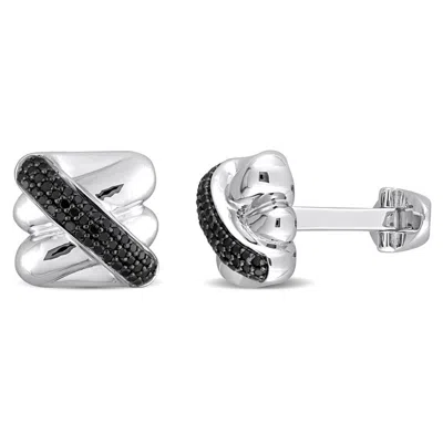 Created Forever 1/2ct Tdw Black Diamond Square Crossover Cufflinks In Black Rhodium Silver In Multi