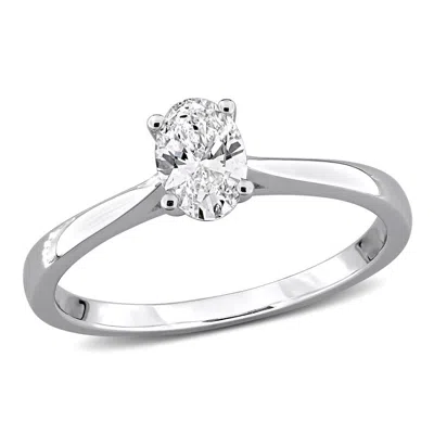 Created Forever 1/2ct Tw Oval-cut Lab-grown Diamond Solitaire Engagement Ring With Side Accents In S In Metallic