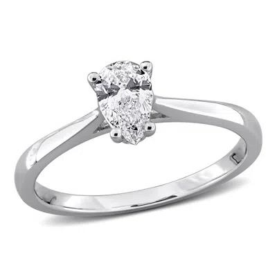 Created Forever 1/2ct Tw Pear-shaped And Round-cut Lab-grown Diamond Engagement Ring In Sterling Sil In Metallic