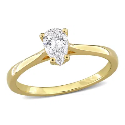 Created Forever 1/2ct Tw Pear-shaped And Round-cut Lab-grown Diamond Engagement Ring In Yellow Plate