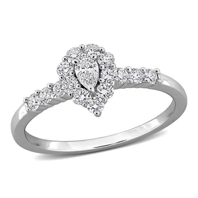 Created Forever 1/2ct Tw Pear-shaped And Round-cut Lab-grown Diamond Halo Engagement Ring In Sterlin In Metallic