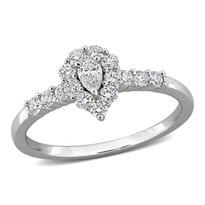 Created Forever 1/2ct Tw Pear-shaped And Round-cut Lab-grown Diamond Halo Engagement Ring In Sterlin In ["white"]