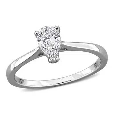Created Forever 1/2ct Tw Pear-shaped Lab-grown Diamond Solitaire Engagement Ring With Side Accents I In ["white"]
