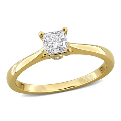 Created Forever 1/2ct Tw Princess-cut Lab-grown Diamond Solitaire Engagement Ring With Side Accents  In Gold