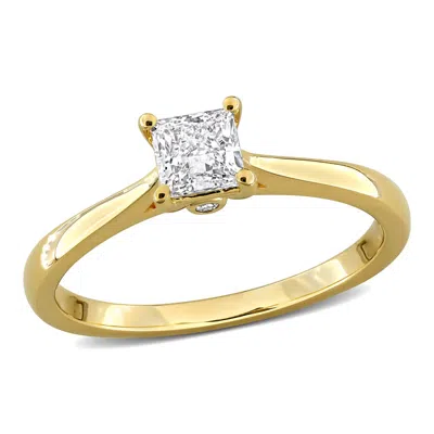 Created Forever 1/2ct Tw Princess-cut Lab-grown Diamond Solitaire Engagement Ring With Side Accents  In ["yellow"]
