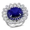 Created Forever 13 3/8ct Tgw Created Blue Sapphire And 4 4/5ct Tw Lab Grown Diamond Floral Ring In 1 In White
