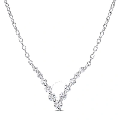 Created Forever 1/3 Ct Tgw Lab Created Diamond Graduated V Necklace In Platinum Plated Sterling Silv In White