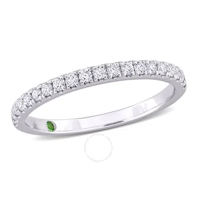 Created Forever 1/3ct Tdw Lab-created Diamond And Tsavorite Accent Semi-eternity In 14k White Gold In Metallic