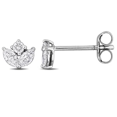 Created Forever 1/3ct Tw Lab-grown Diamond Floral Stud Earrings In 14k White Gold In ["white"]
