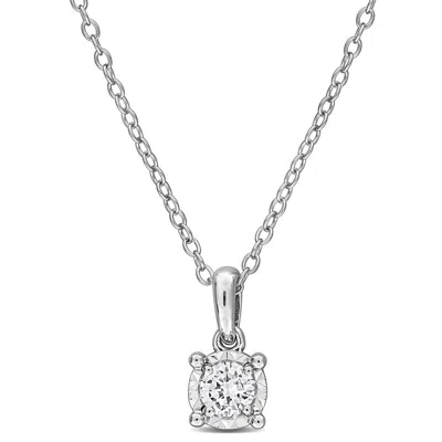 Created Forever Sterling Silver Lab Grown Diamond Solitaire Pendant Necklace In Metallic