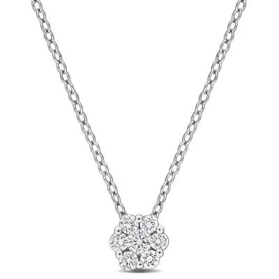 Created Forever 1/4 Ct Tw Lab-grown Floral Cluster Pendant With Chain In Sterling Silver In Metallic