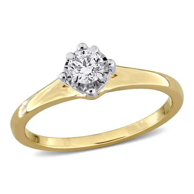 Created Forever 1/4ct Tw Lab-grown Diamond Solitaire Engagement Ring In Two-tone Sterling Silver In ["yellow"]
