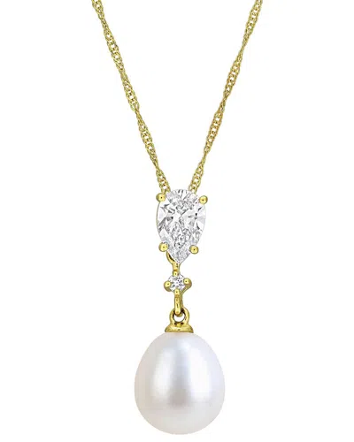 Created Forever 14k 0.50 Ct. Tw. Lab-grown Diamond & 8-8.5 Mm Pearl Pendant In Transparent